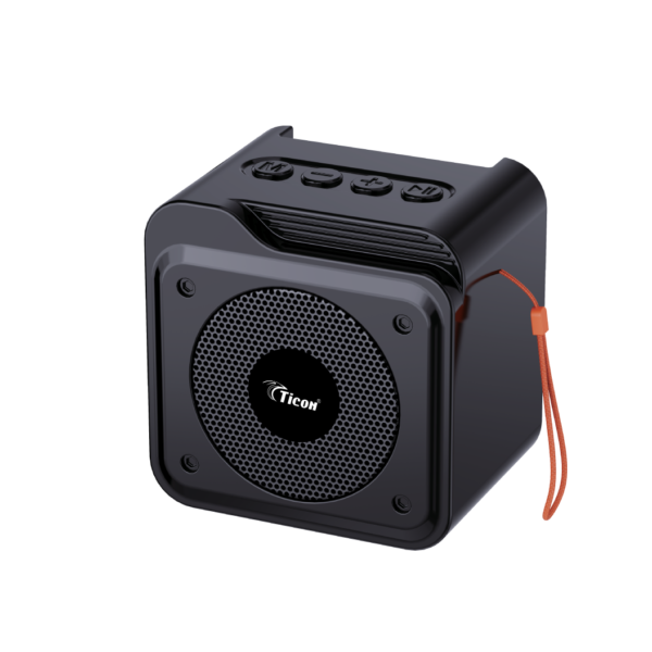 TICON BT-102 Pro Black wireless Bluetooth speaker with compact design, carry strap and top controls
