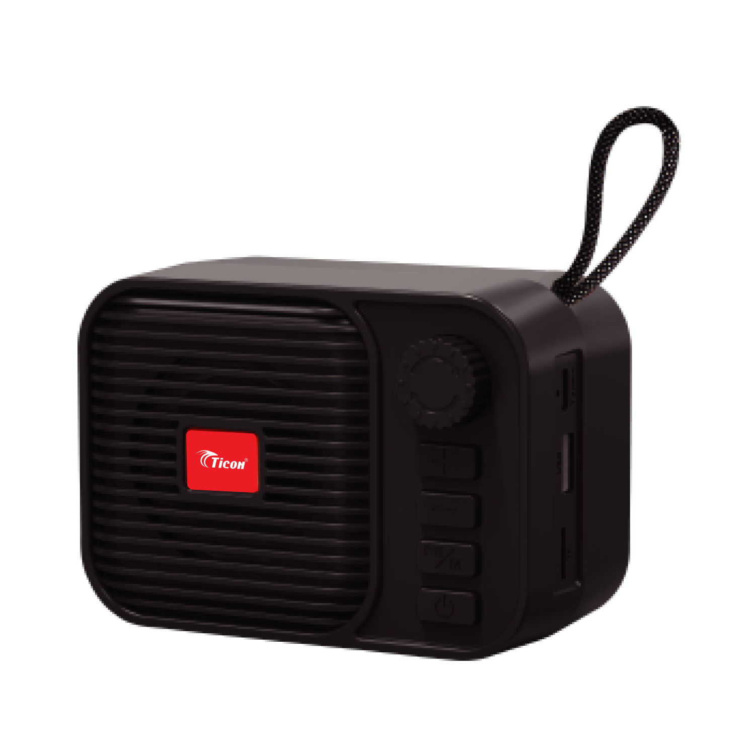 TICON BT-134 Black wireless Bluetooth speaker with portable design, carry strap and easy controls