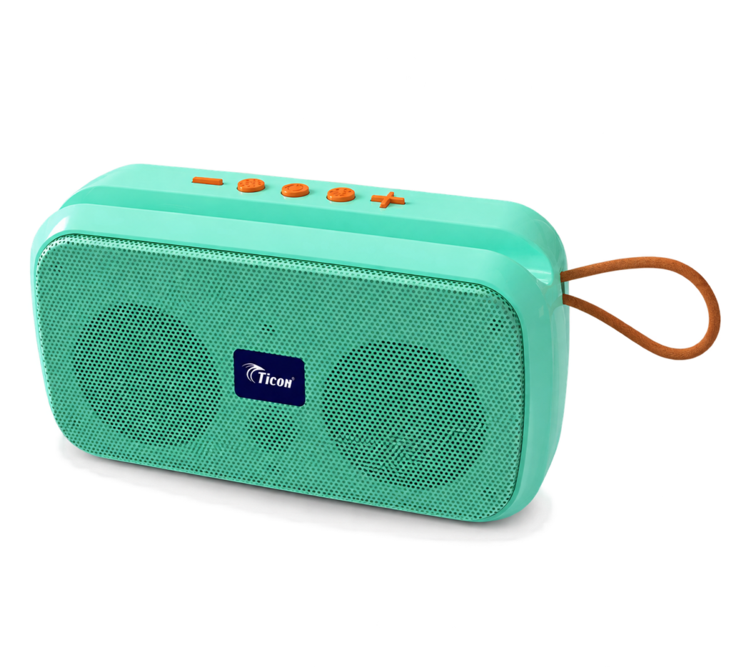 TICON BT-138 Blue wireless Bluetooth speaker with portable design, carry strap and top controls