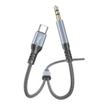 TICON 2-in-1 AUX cable with Type-C connector, 3.5mm audio plug and braided grey cable