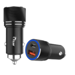 TICON ALL IN 1 black 100W dual port car charger with blue accent ring