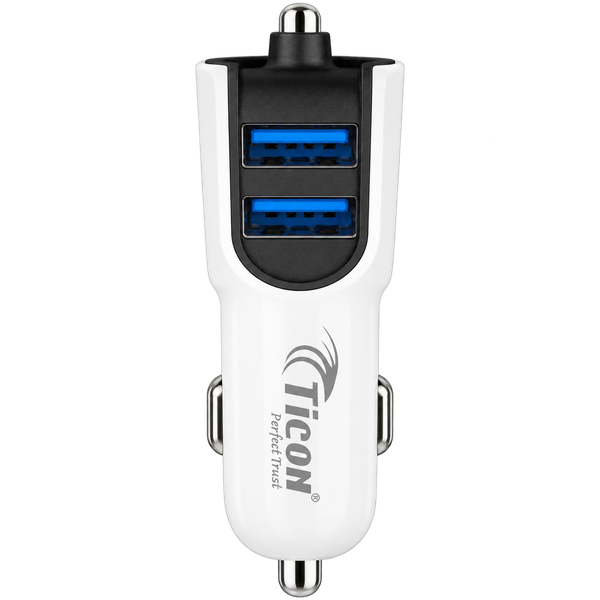 TICON CC-112 white dual USB car charger with 3-in-1 charging cable