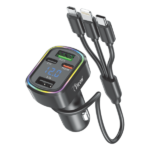 TICON CC-115 black digital display car charger with integrated 3-in-1 cable