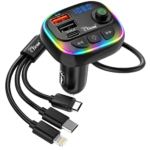 TICON CC-118 black 60W car charger with rainbow LED lighting and 3-in-1 cable