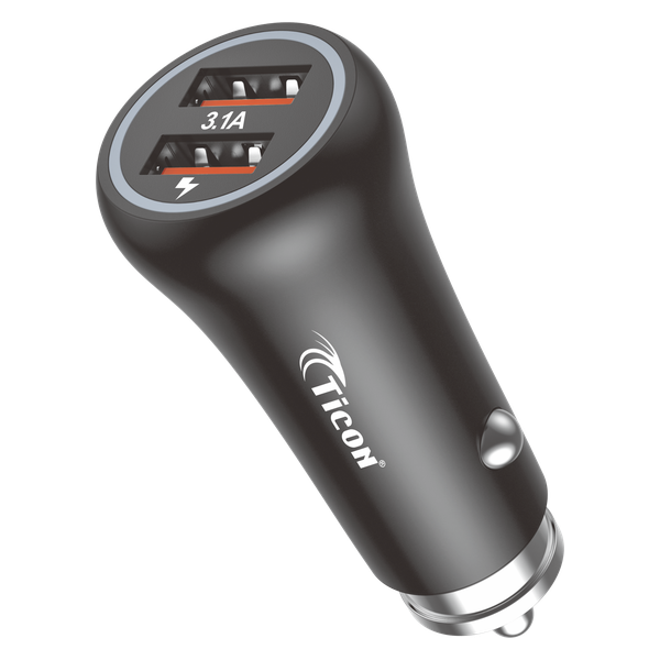 TICON CC-125 black dual USB car charger with 3.1A output rating