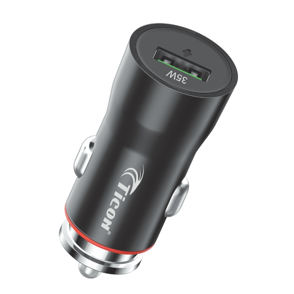 TICON CC-132 black 35W USB car charger with green port accent