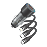 TICON CC-140 car charger with transparent body and 3-in-1 braided cable