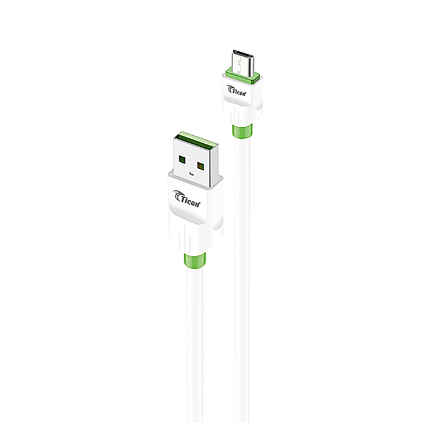 TICON FC-203 white Micro USB mobile charging cable with green accents