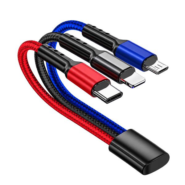 TICON MC-185 3-in-1 braided mobile charging cable with multiple connectors