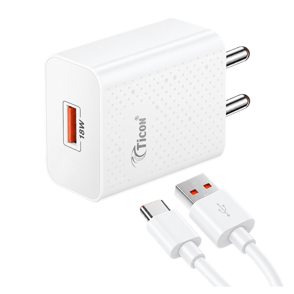 TICON PRONTO 18W fast charger with USB-A to Type-C cable