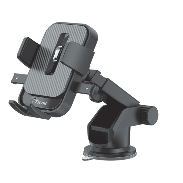 TICON PS-156 black adjustable car phone holder with textured back panel and suction base