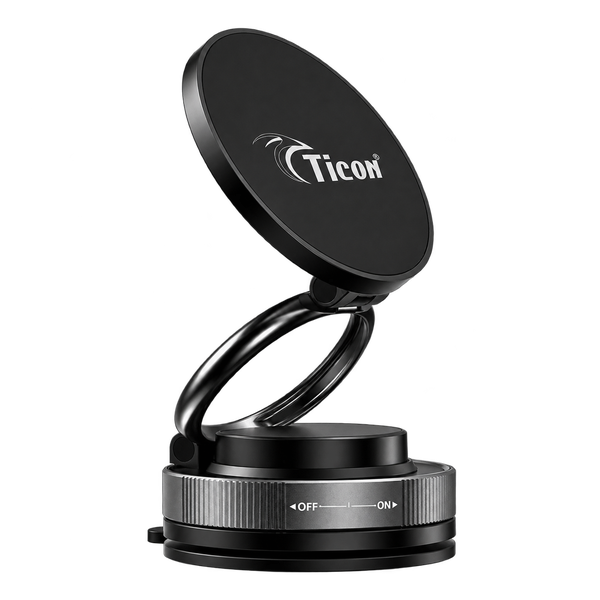 TICON PS-65 black magnetic car phone holder with adjustable arm and rotating base