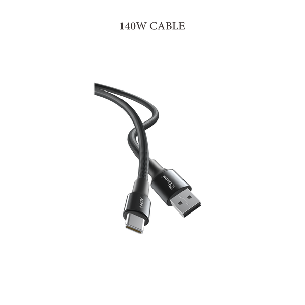 TICON VOOC PRO 140W black braided mobile charging cable with USB-A to Type-C connectors