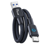 TICON CL-44 black braided LED mobile charging cable with USB-A and Type-C connector