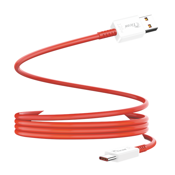 TICON TURBO VOOC 120W Mobile Charging Cable TICON TURBO VOOC 120W red mobile charging cable with USB-A to Type-C connectors